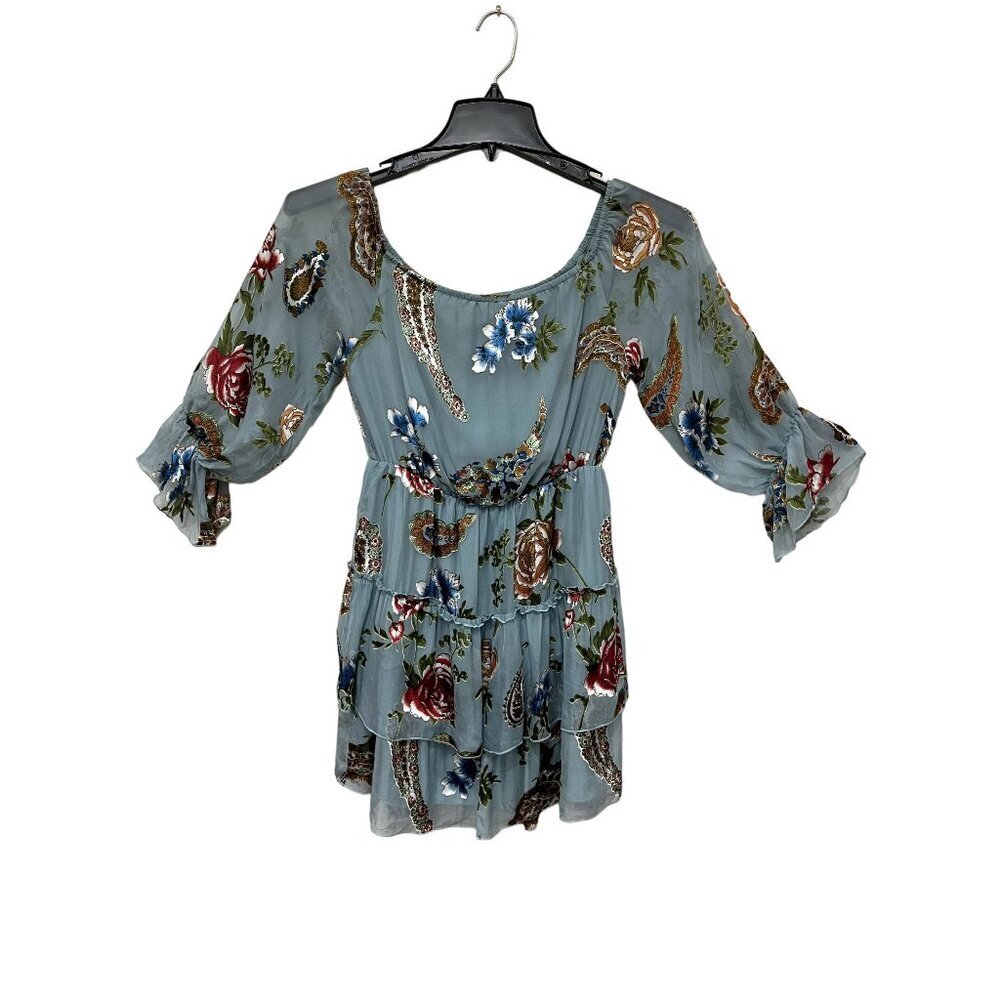 Alice + Olivia Floral Tiered Silk Blend Mini Dress Size 2 (Front string removed)